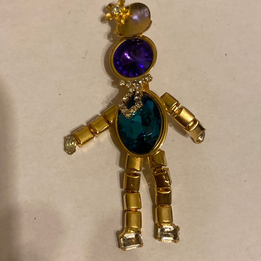 Vintage Large Whimsical Lady Rhinestone Gems Brooch